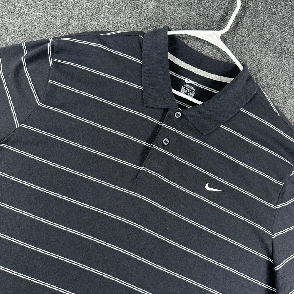 Nike Polo Shirt Mens XXL 2XL Black Striped Short Sleeve Cotton Swoosh Logo
